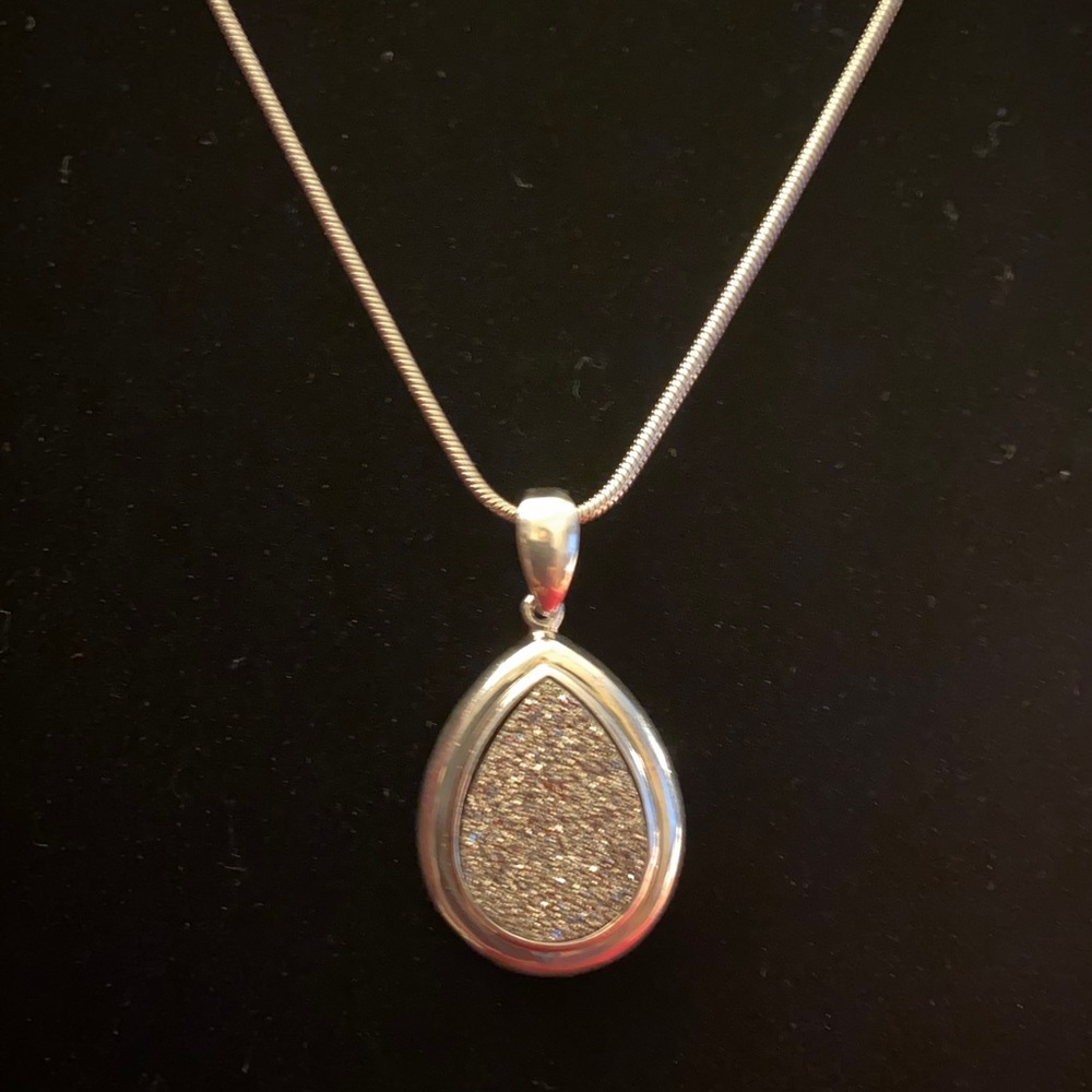 Sterling Silver Druzy Teardrop Pendant